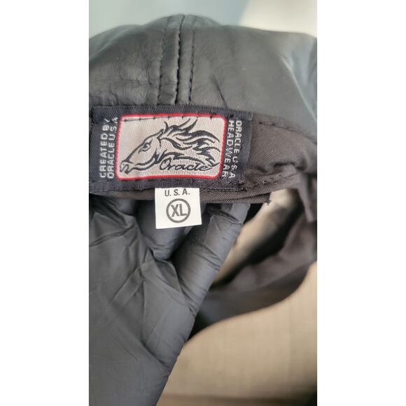 Vintage Oracle USA Black Leather Greek Fisherman Biker Cap – Made in USA – Size - Picture 3 of 8